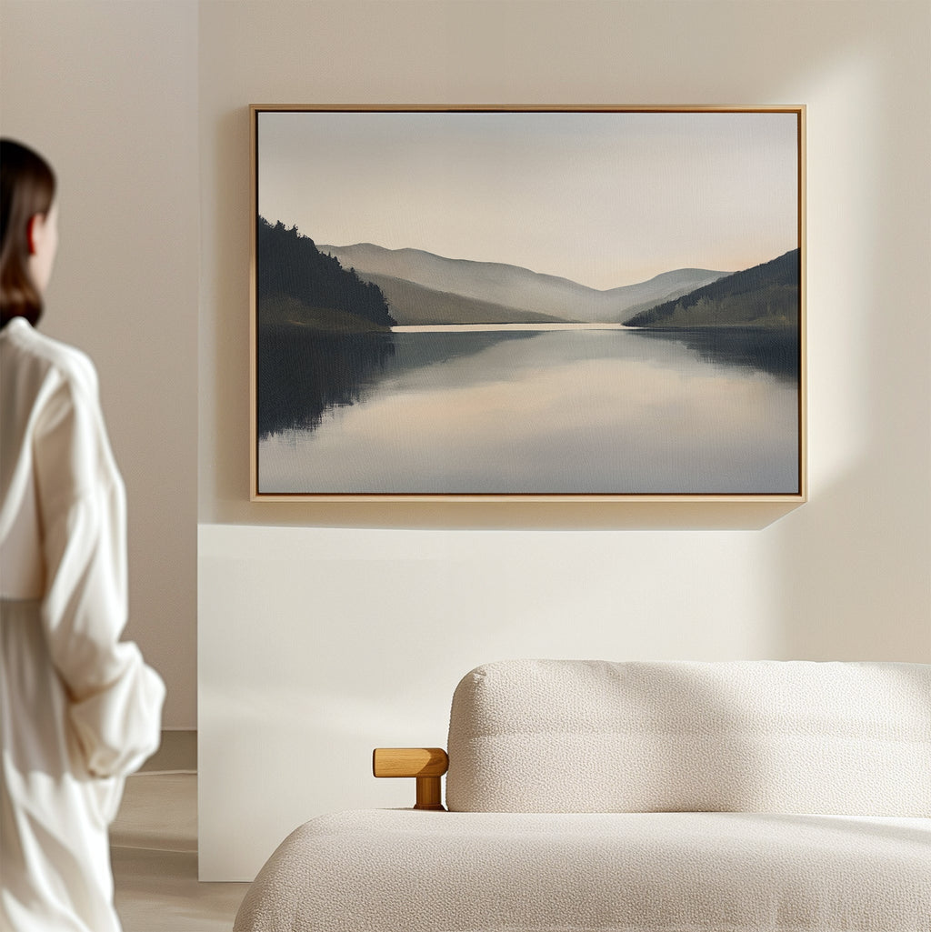 Whispering Reflections – neutral-toned landscape canvas wall art print by Aspire Prints