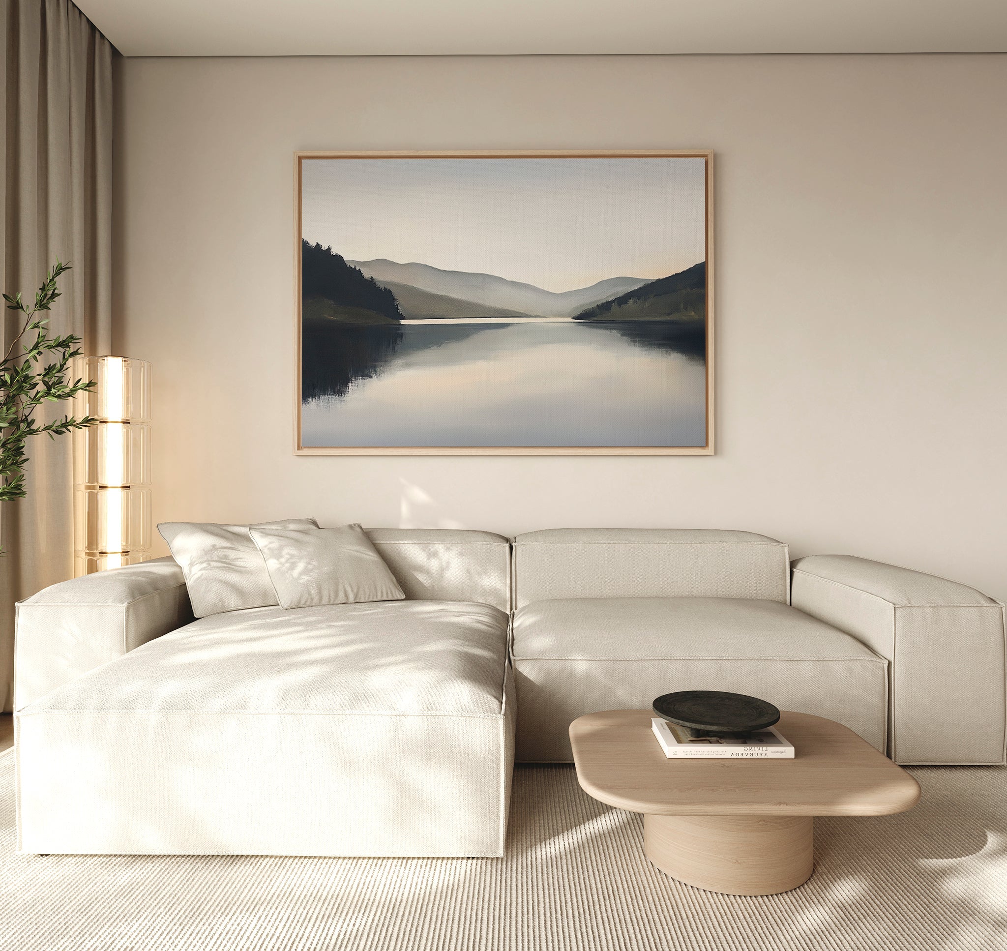 Whispering Reflections – neutral-toned landscape canvas wall art print by Aspire Prints