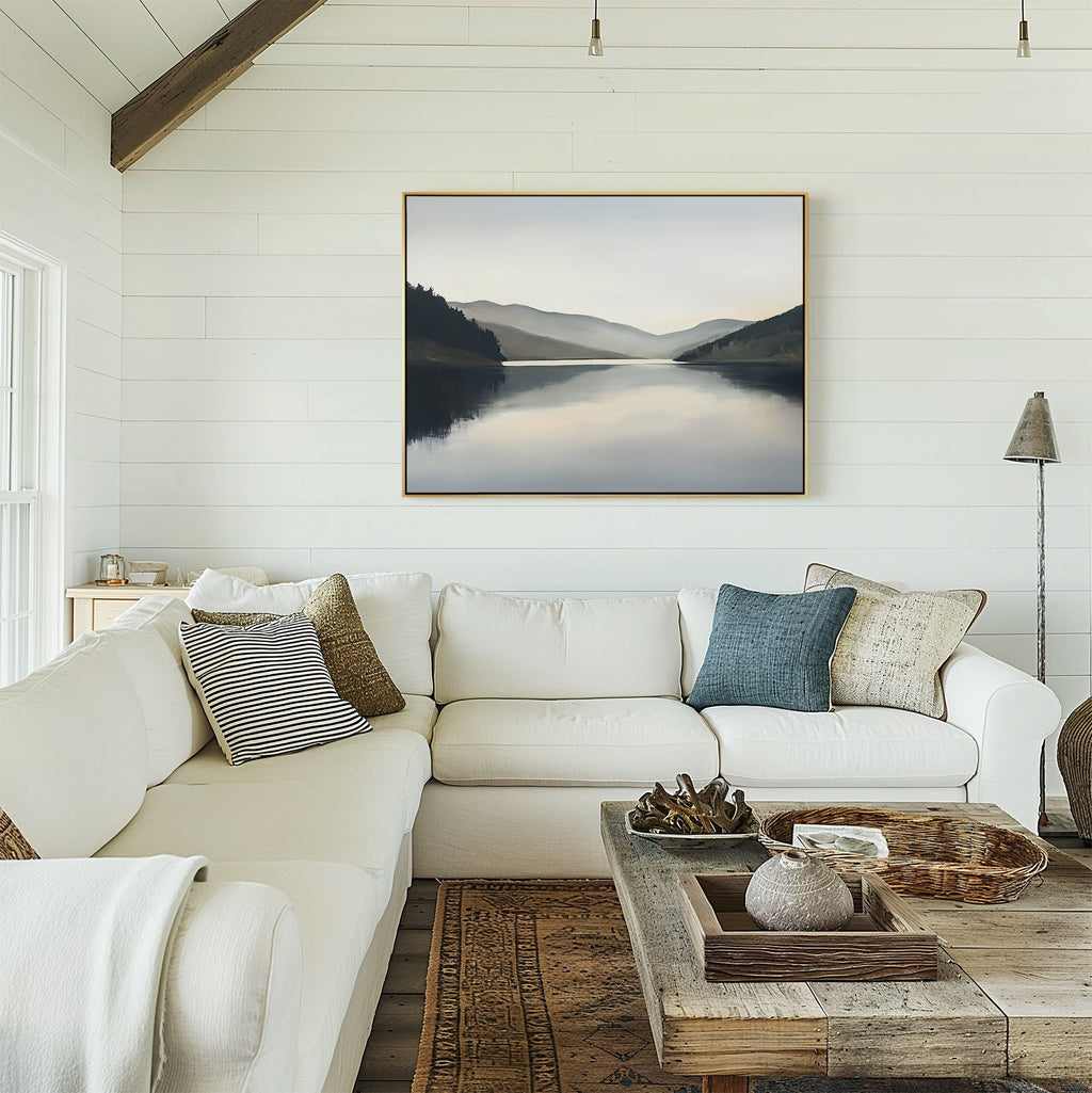 Whispering Reflections – neutral-toned landscape canvas wall art print by Aspire Prints