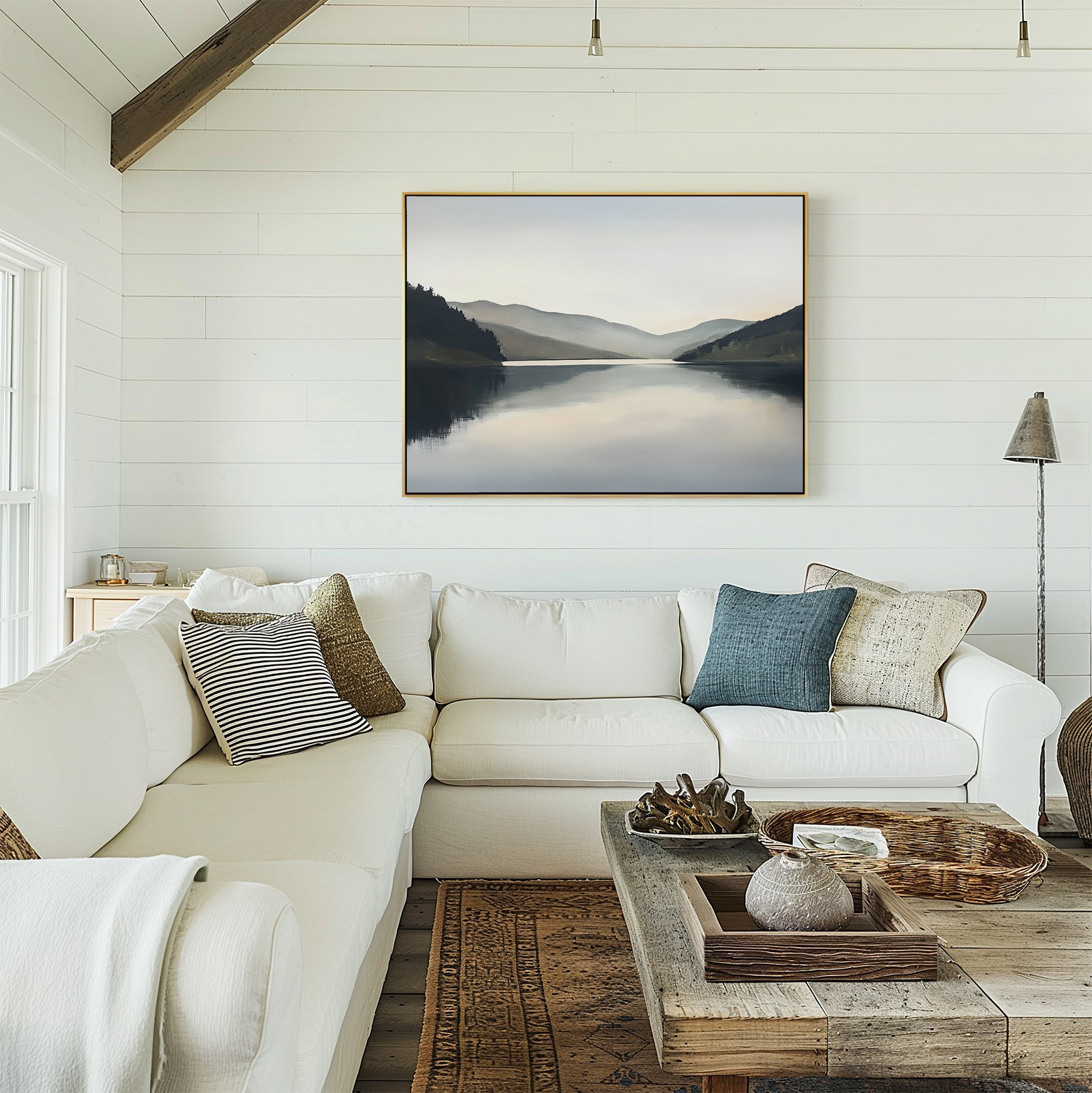 Whispering Reflections – neutral-toned landscape canvas wall art print by Aspire Prints
