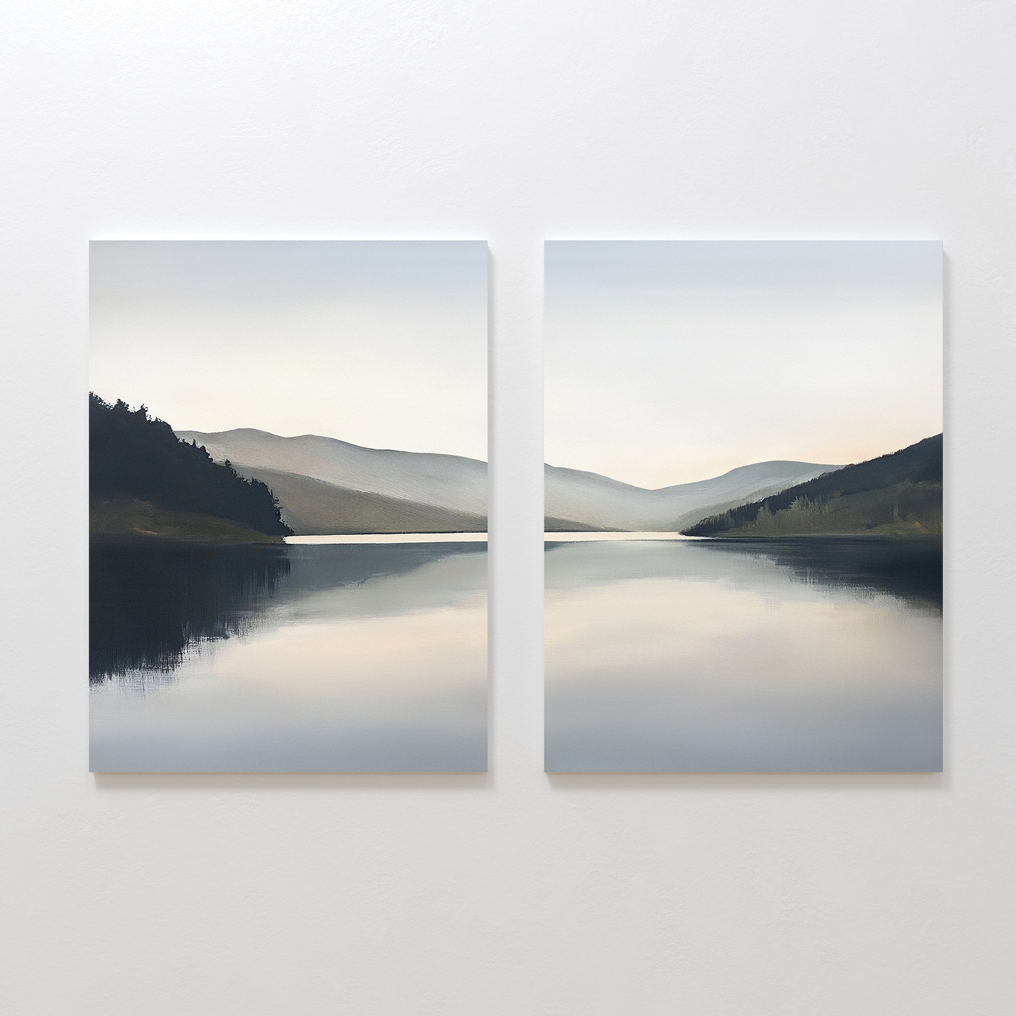 Mirror Valley Reverie – Set of 2 Canvas Prints set of 2 – neutral-toned landscape canvas wall art by Aspire Prints