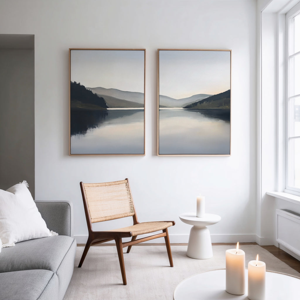 Mirror Valley Reverie – Set of 2 Canvas Prints set of 2 – neutral-toned landscape canvas wall art by Aspire Prints