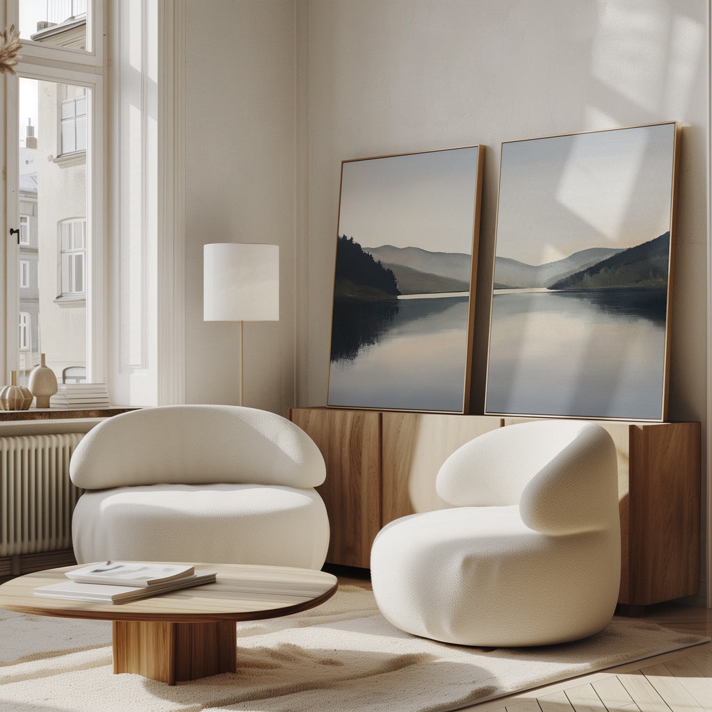 Mirror Valley Reverie – Set of 2 Canvas Prints set of 2 – neutral-toned landscape canvas wall art by Aspire Prints