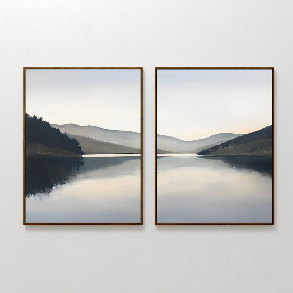 Mirror Valley Reverie – Set of 2 Canvas Prints set of 2 – neutral-toned landscape canvas wall art by Aspire Prints