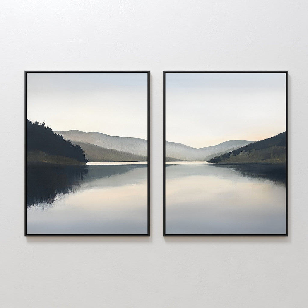 Mirror Valley Reverie – Set of 2 Canvas Prints set of 2 – neutral-toned landscape canvas wall art by Aspire Prints