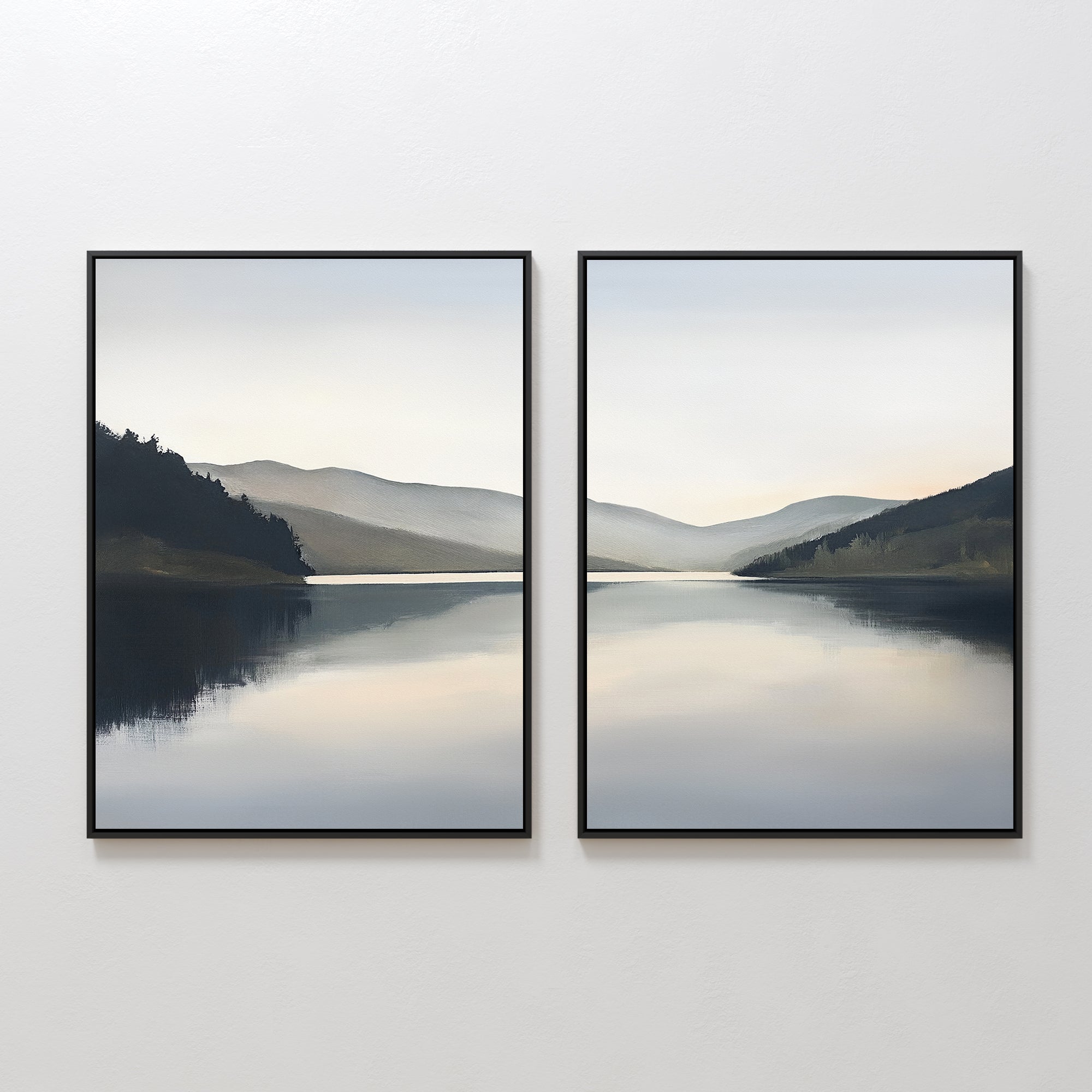 Mirror Valley Reverie – Set of 2 Canvas Prints set of 2 – neutral-toned landscape canvas wall art by Aspire Prints