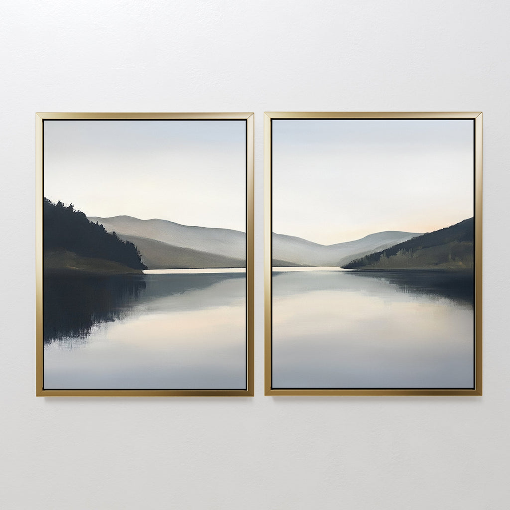 Mirror Valley Reverie – Set of 2 Canvas Prints set of 2 – neutral-toned landscape canvas wall art by Aspire Prints