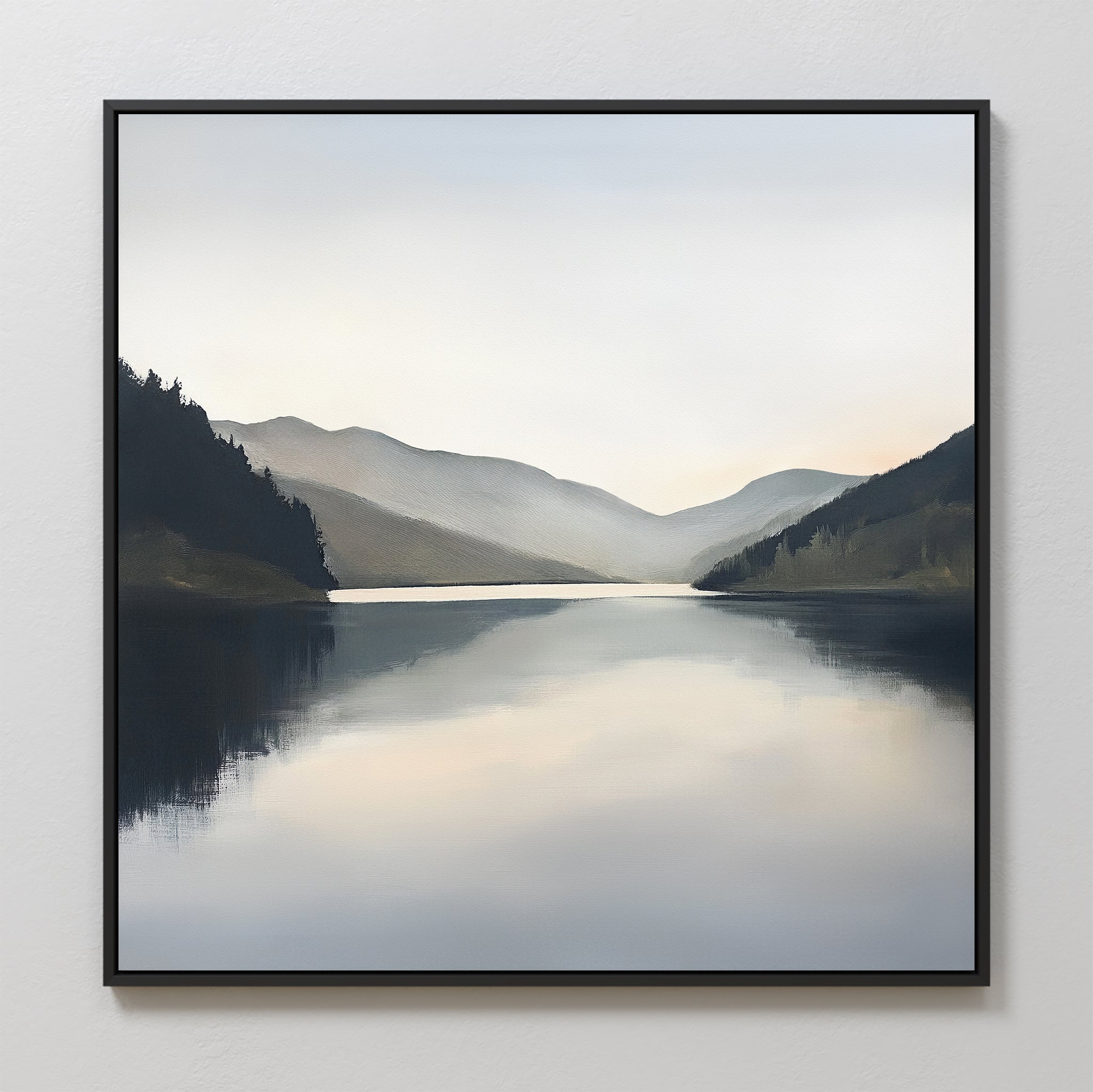 Mirrored Silence of the Highlands – neutral-toned landscape canvas wall art print by Aspire Prints