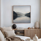 Mirrored Silence of the Highlands – neutral-toned landscape canvas wall art print by Aspire Prints