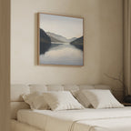 Mirrored Silence of the Highlands – neutral-toned landscape canvas wall art print by Aspire Prints