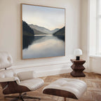 Mirrored Silence of the Highlands – neutral-toned landscape canvas wall art print by Aspire Prints