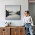 Mirrored Silence of the Highlands – neutral-toned landscape canvas wall art print by Aspire Prints