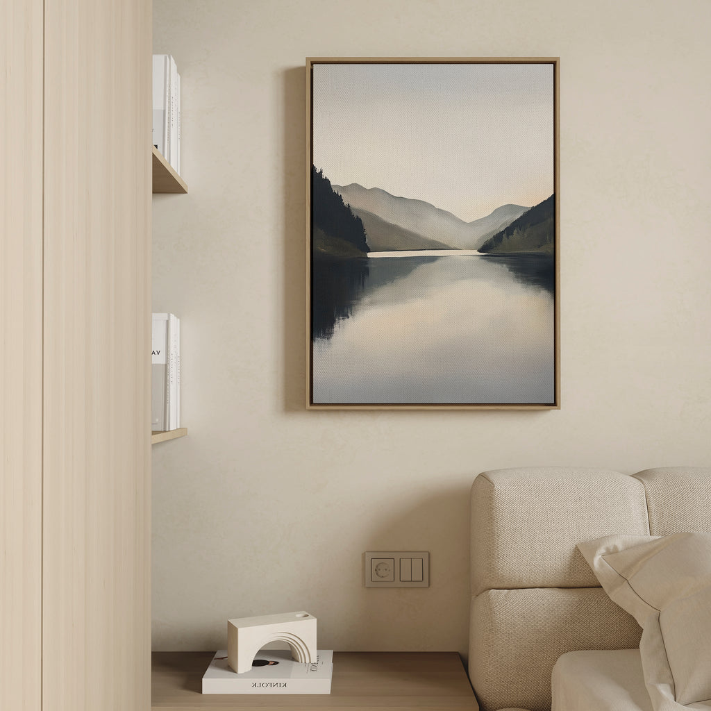 Whispering Reflections – neutral-toned landscape canvas wall art print by Aspire Prints