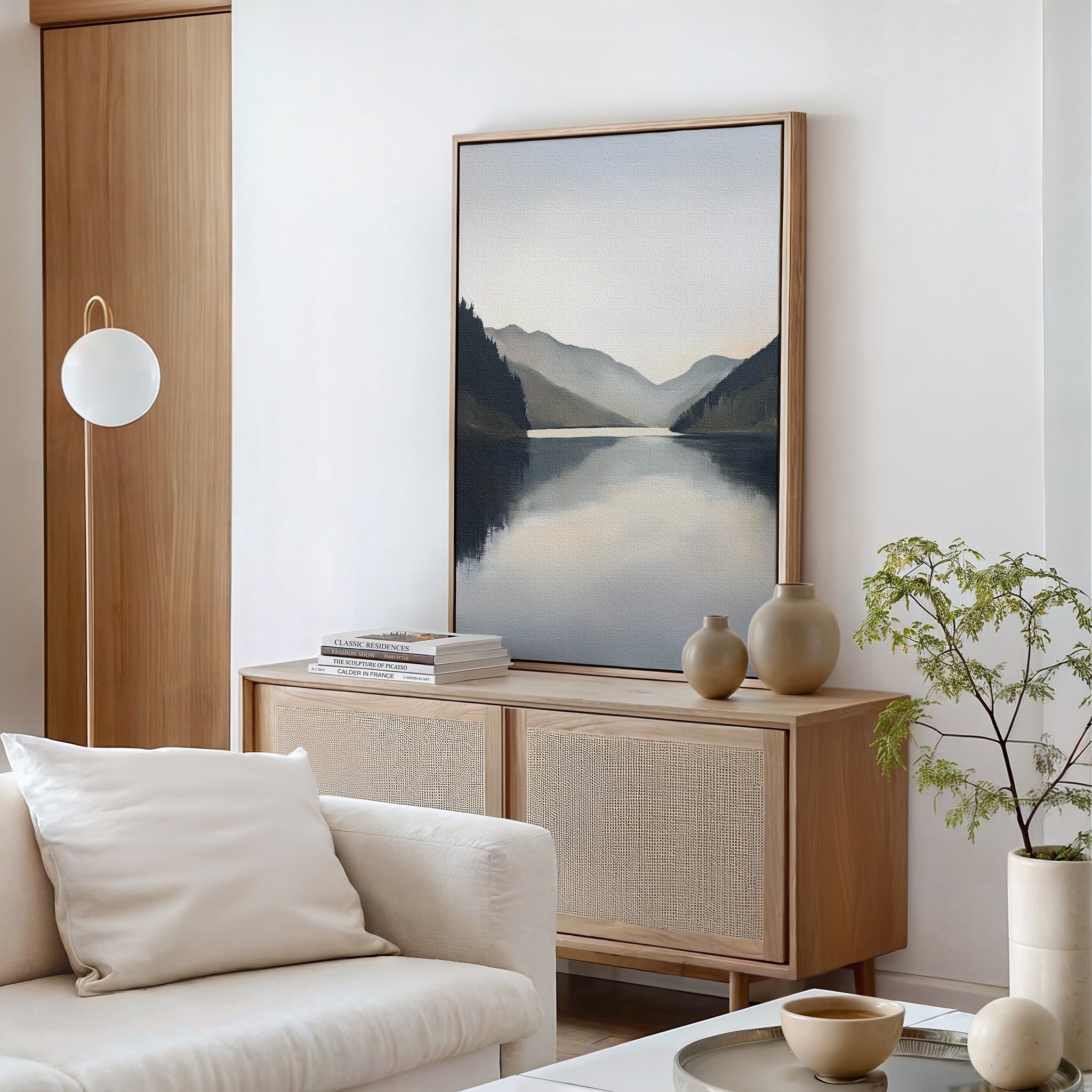 Whispering Reflections – neutral-toned landscape canvas wall art print by Aspire Prints