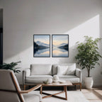 Misty Lake Dawn Canvas Art - Set of 2 – Black Floating Frame in room setting