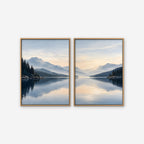 Misty Lake Dawn Canvas Art - Set of 2 – Oak Floating Frame on white background