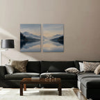 Misty Lake Dawn Canvas Art - Set of 2 – Stretched Canvas Only in room setting
