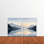 Misty Lake Dawn Canvas Art - Set of 2 – Stretched Canvas Only in room setting