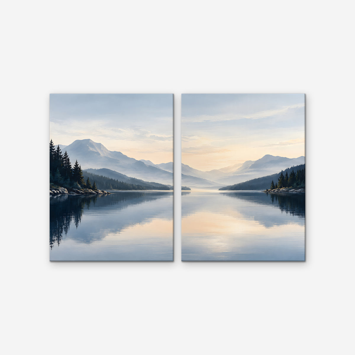 Misty Lake Dawn Canvas Art - Set of 2 – Stretched Canvas Only on white background