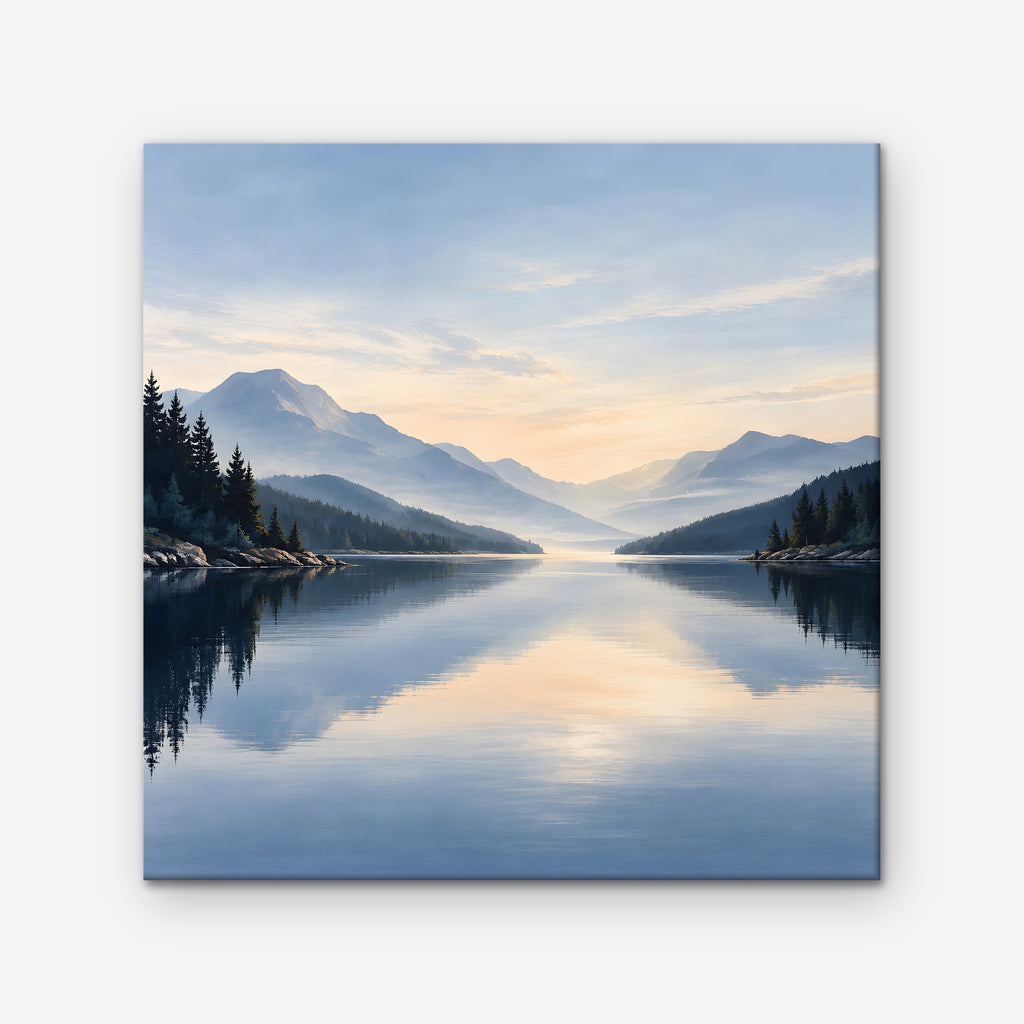 Misty Lake Dawn Canvas Art - Square – Stretched Canvas Only on white background