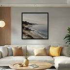Misty Pine Coast Canvas Art - Square – Black Floating Frame in room setting