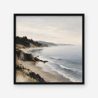 Misty Pine Coast Canvas Art - Square – Black Floating Frame on white background