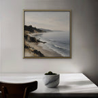 Misty Pine Coast Canvas Art - Square – Gold Floating Frame in room setting