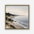Misty Pine Coast Canvas Art - Square – Gold Floating Frame on white background