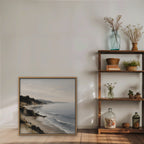 Misty Pine Coast Canvas Art - Square – Oak Floating Frame in room setting
