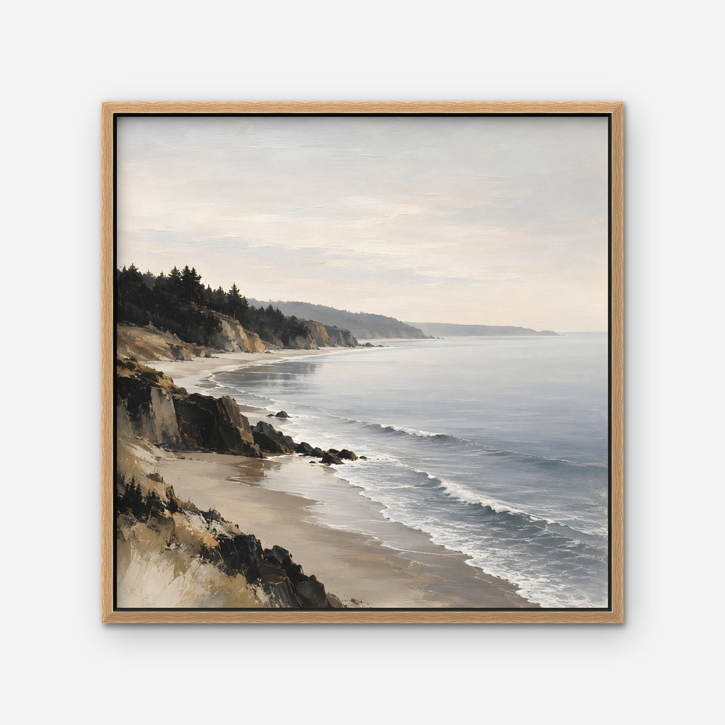 Misty Pine Coast Canvas Art - Square – Oak Floating Frame on white background