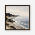 Misty Pine Coast Canvas Art - Square – Walnut Floating Frame on white background