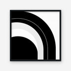 Monochrome Arc Canvas Art – square black and white geometric abstract print in a black floating frame on a white background