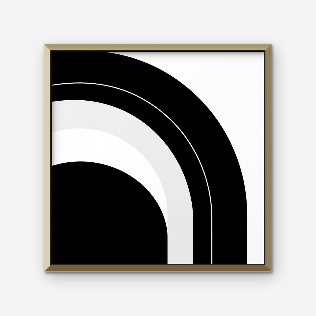 Monochrome Arc Canvas Art – square black and white geometric abstract print in a gold floating frame on a white background