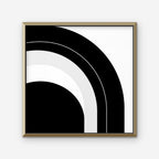 Monochrome Arc Canvas Art – square black and white geometric abstract print in a gold floating frame on a white background