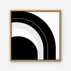 Monochrome Arc Canvas Art – square black and white geometric abstract print in an oak floating frame on a white background