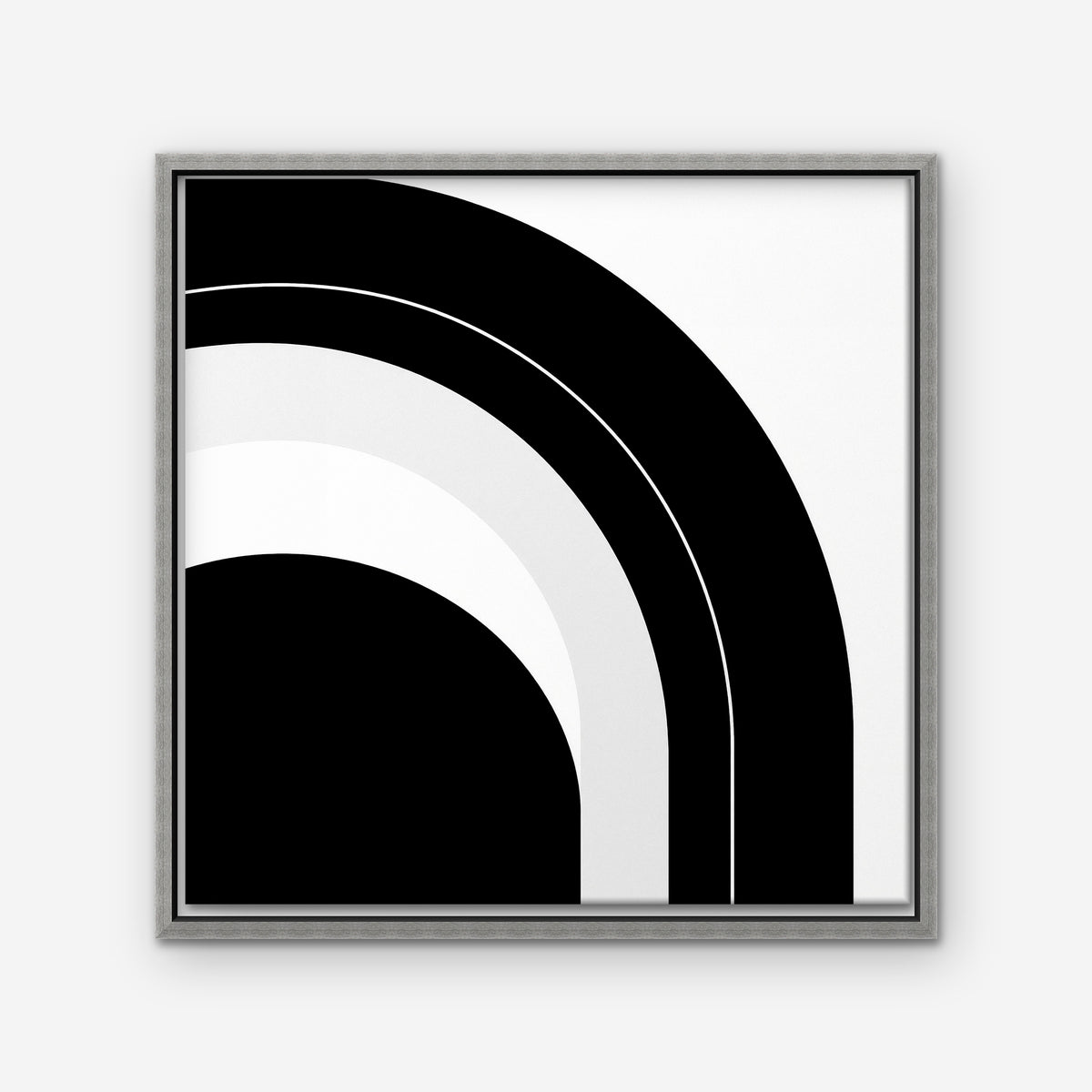 Monochrome Arc Canvas Art - Square – Silver Floating Frame on white background