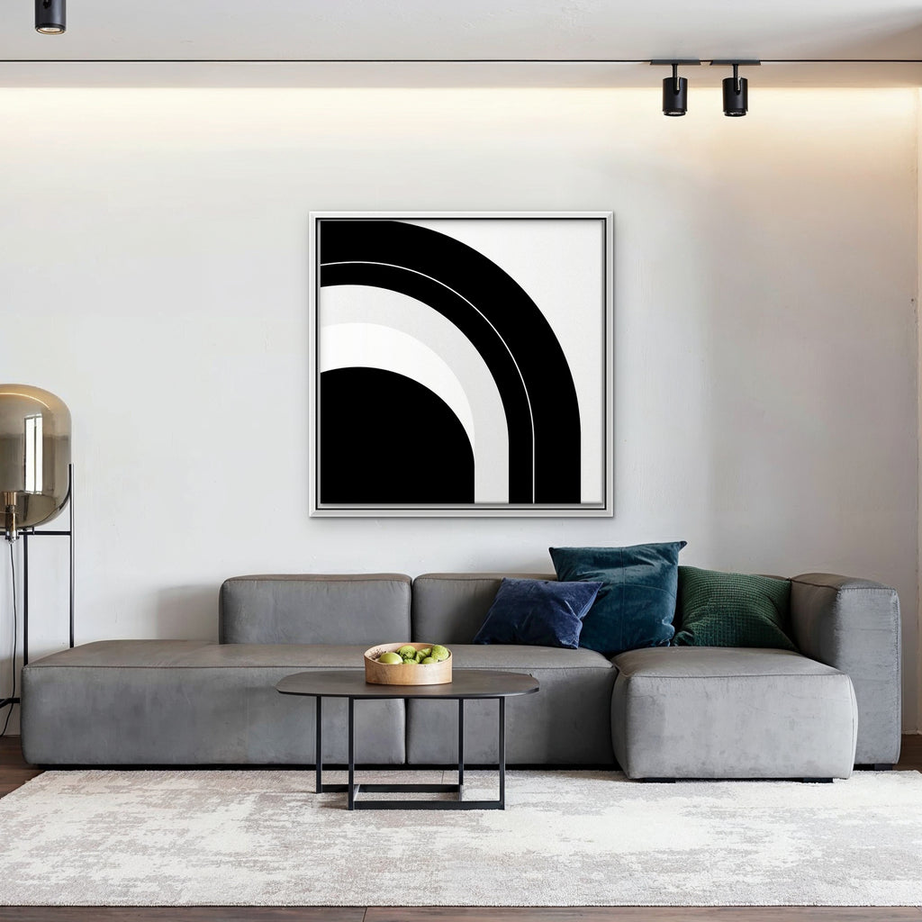Monochrome Arc Canvas Art - Square – White Floating Frame in room setting