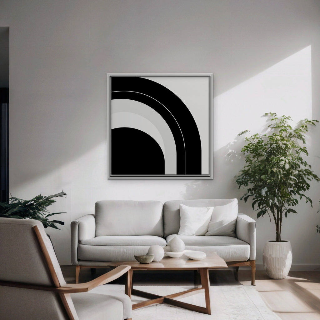 Monochrome Arc Canvas Art - Square – White Floating Frame in room setting