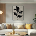 Monochrome Lily Canvas Art - Vertical – Black Floating Frame in room setting