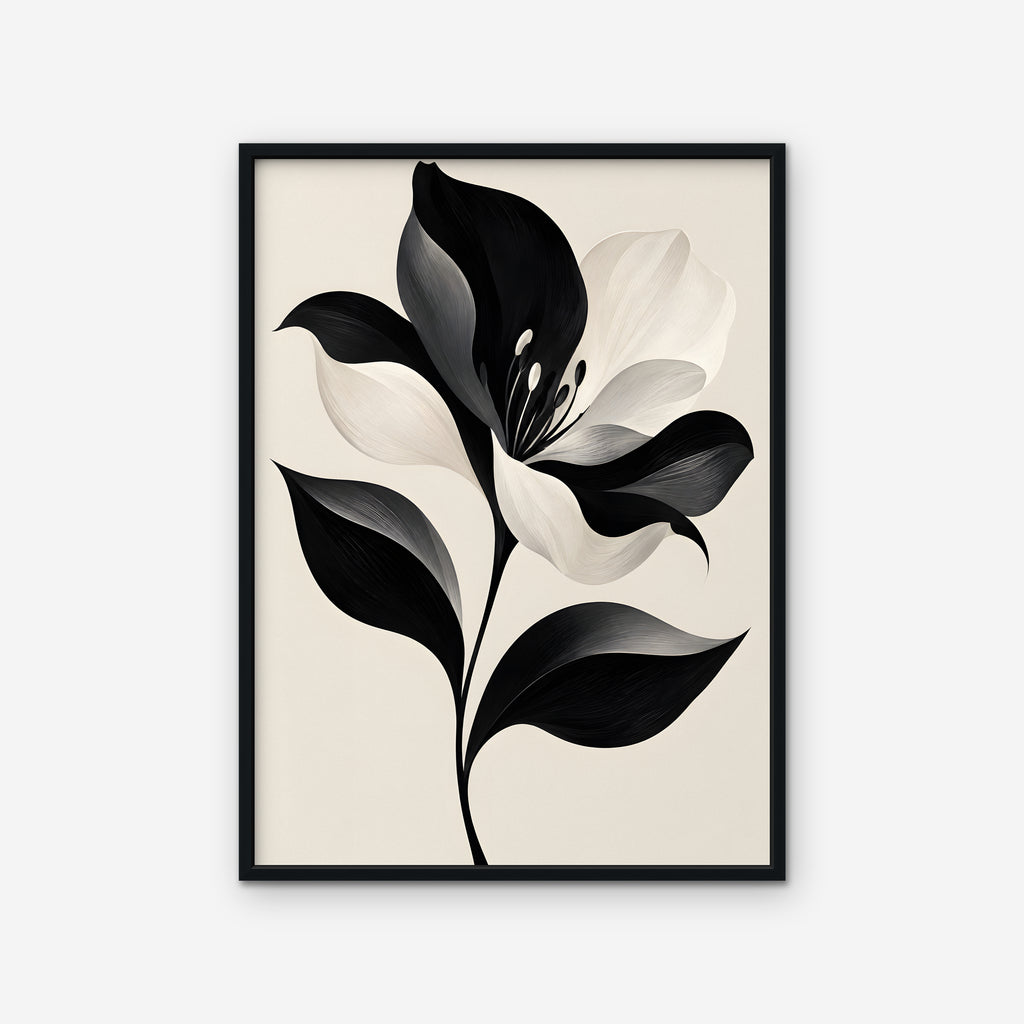 Monochrome Lily Canvas Art - Vertical – Black Floating Frame on white background