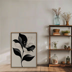 Monochrome Lily Canvas Art - Vertical – Oak Floating Frame in room setting