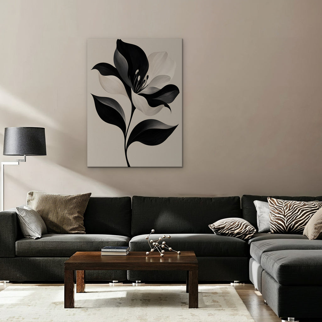 Monochrome Lily Canvas Art - Vertical – Stretched Canvas Only in room setting