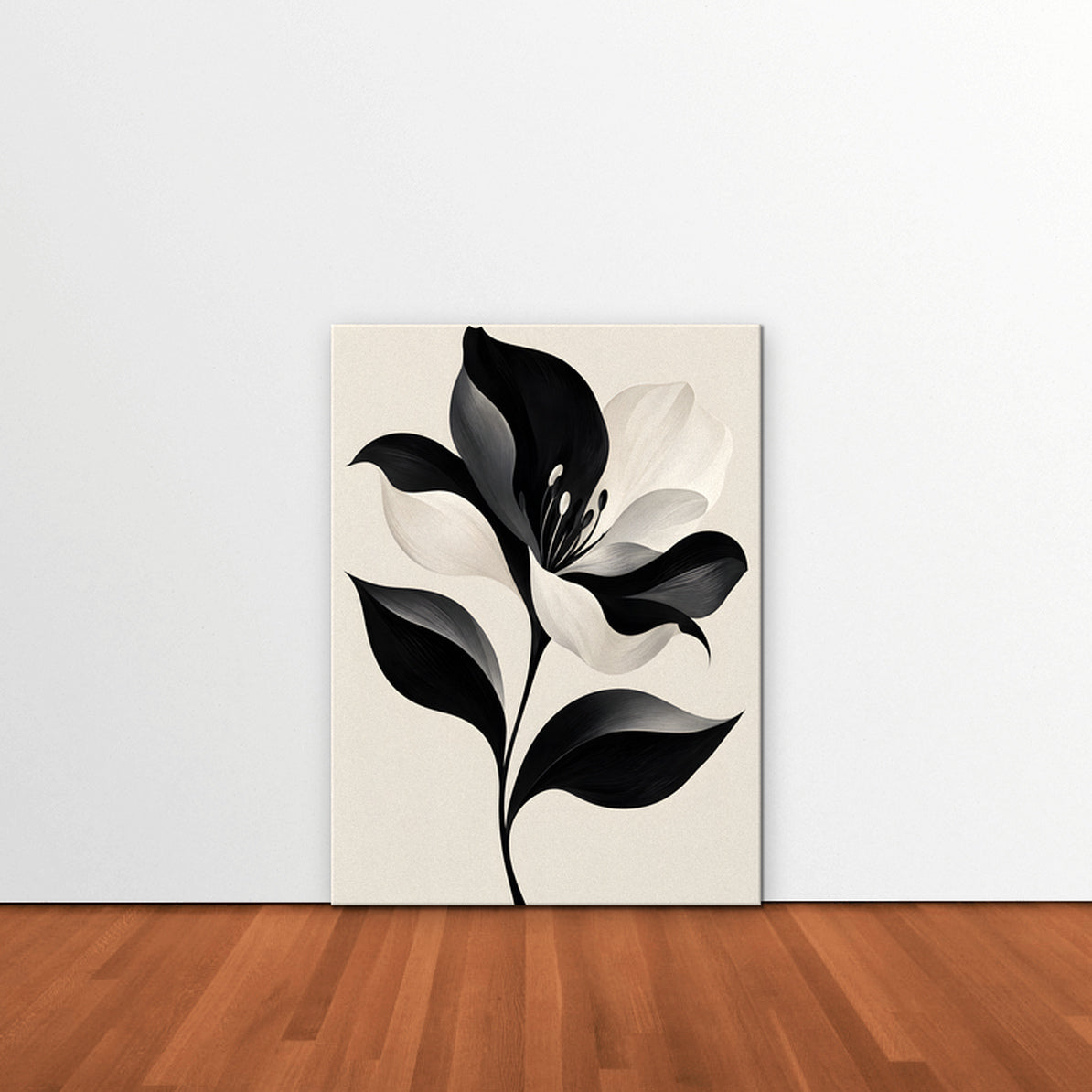 Monochrome Lily Canvas Art - Vertical – Stretched Canvas Only in room setting