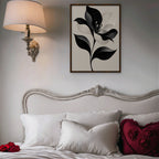 Monochrome Lily Canvas Art - Vertical – Walnut Floating Frame in room setting