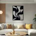Monochrome Swirl Canvas Art - Vertical – Black Floating Frame in room setting