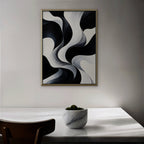 Monochrome Swirl Canvas Art - Vertical – Gold Floating Frame in room setting