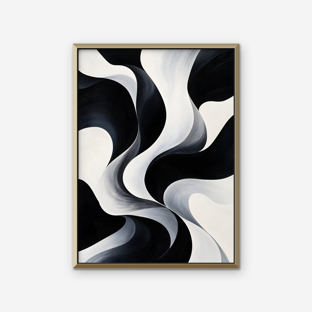 Monochrome Swirl Canvas Art - Vertical – Gold Floating Frame on white background