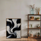 Monochrome Swirl Canvas Art - Vertical – Oak Floating Frame in room setting