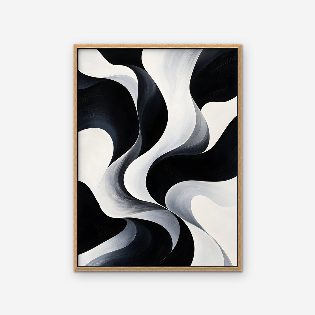 Monochrome Swirl Canvas Art - Vertical – Oak Floating Frame on white background