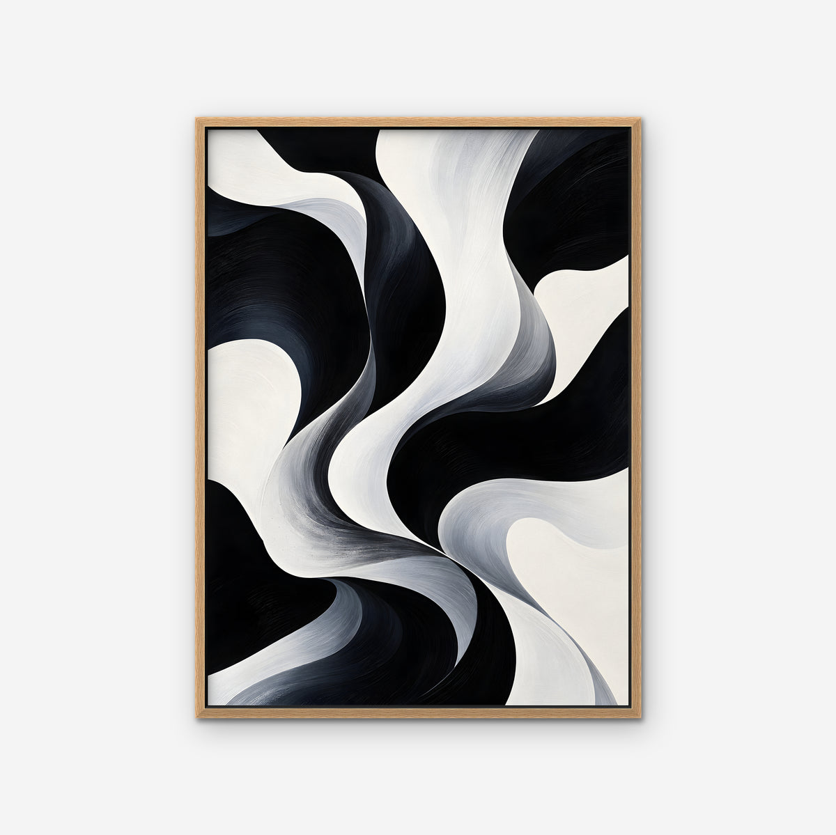 Monochrome Swirl Canvas Art - Vertical – Oak Floating Frame on white background
